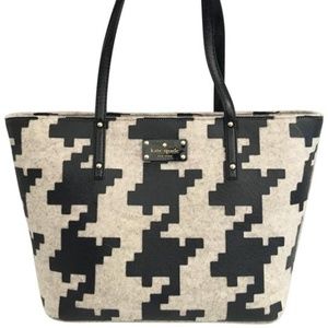 Kate Spade Glitter Houndstooth Grey Felt Tote